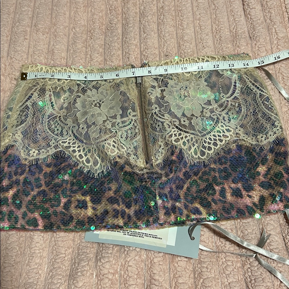 Iridescent Sequin Mini Skirt with Cream Lace - Picture 6 of 6